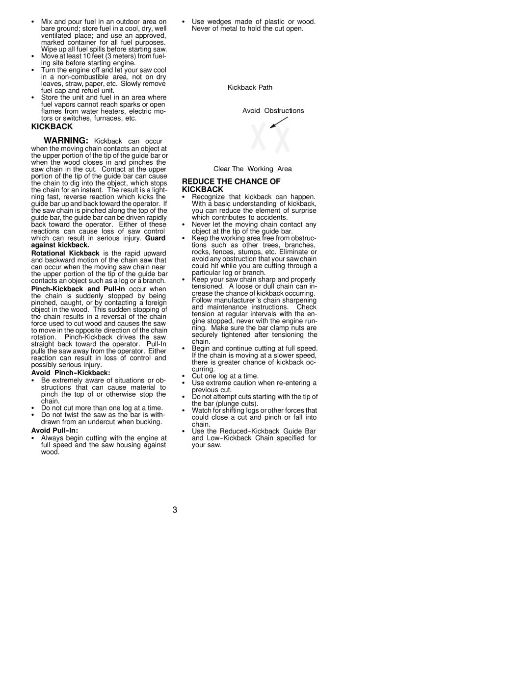 Poulan 2750 operating instructions Reduce the Chance Kickback, Fuel cap and refuel unit 