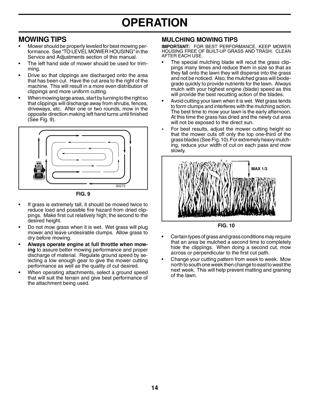 Poulan 279370 owner manual Mulching Mowing Tips 