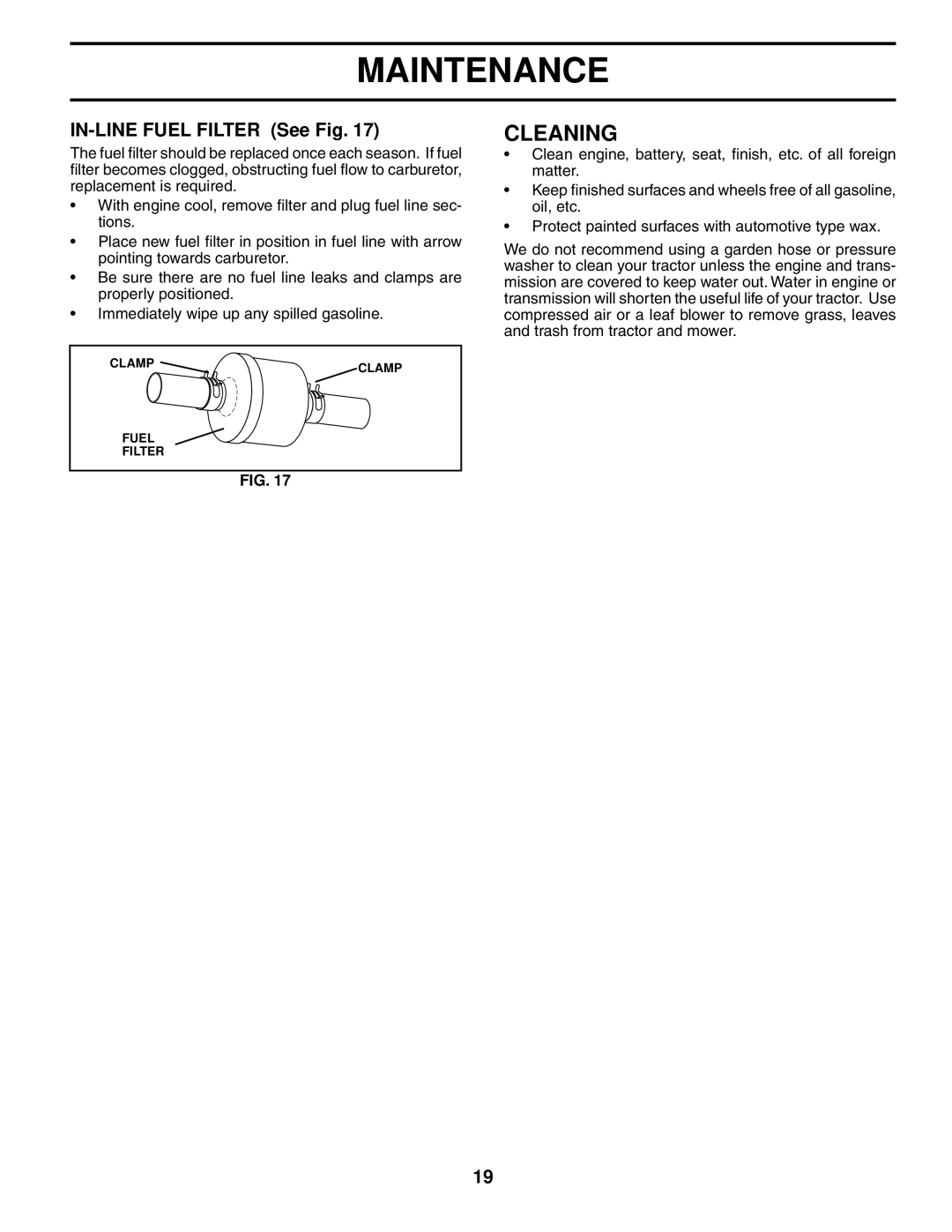 Poulan 279370 owner manual Cleaning, IN-LINE Fuel Filter See Fig 