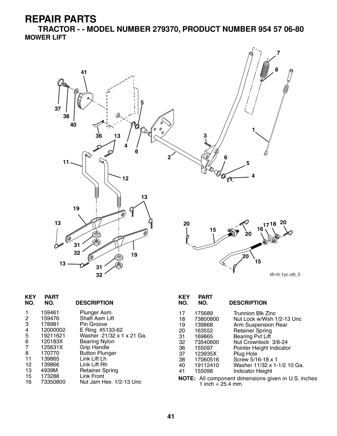 Poulan 279370 owner manual Mower Lift, Trunnion Blk Zinc 