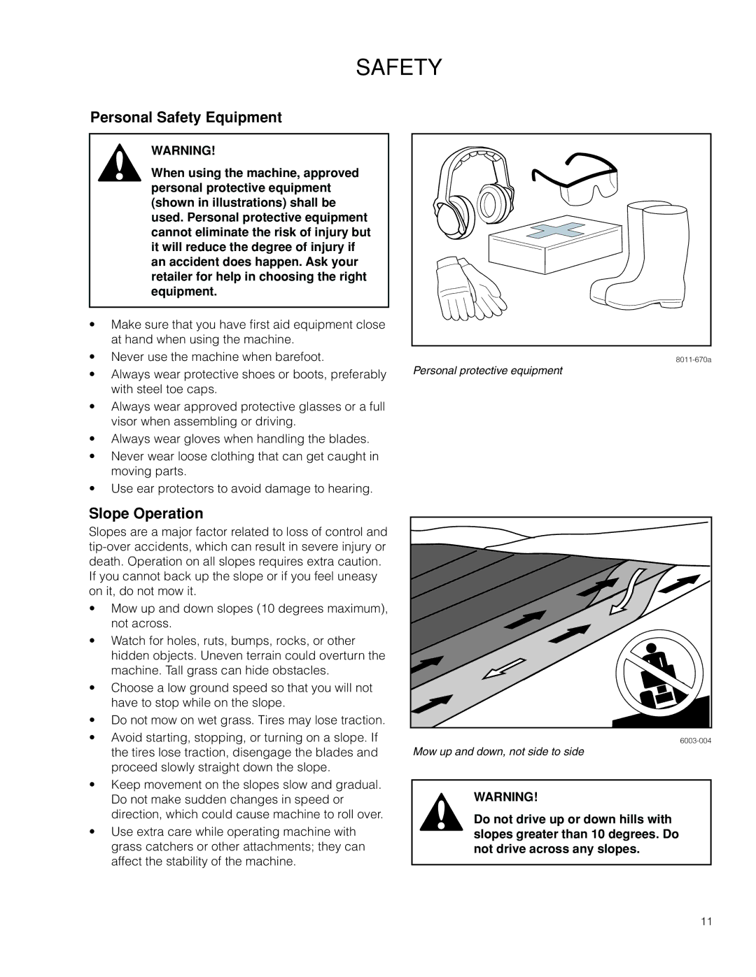 Poulan 301ZX warranty Personal Safety Equipment, Slope Operation 