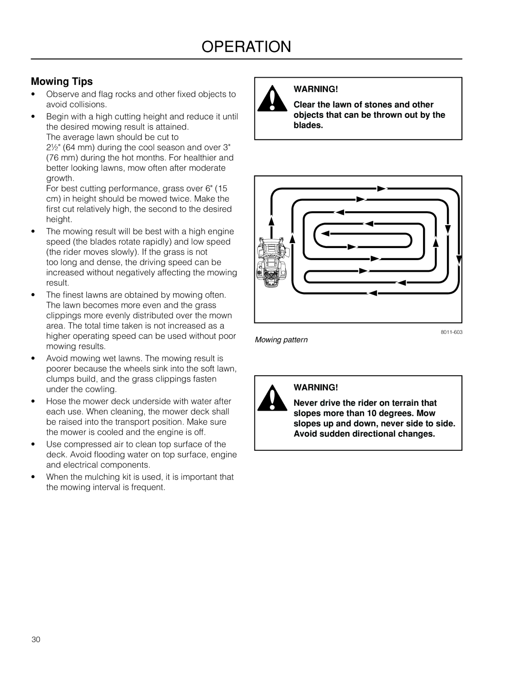 Poulan 301ZX warranty Mowing Tips 