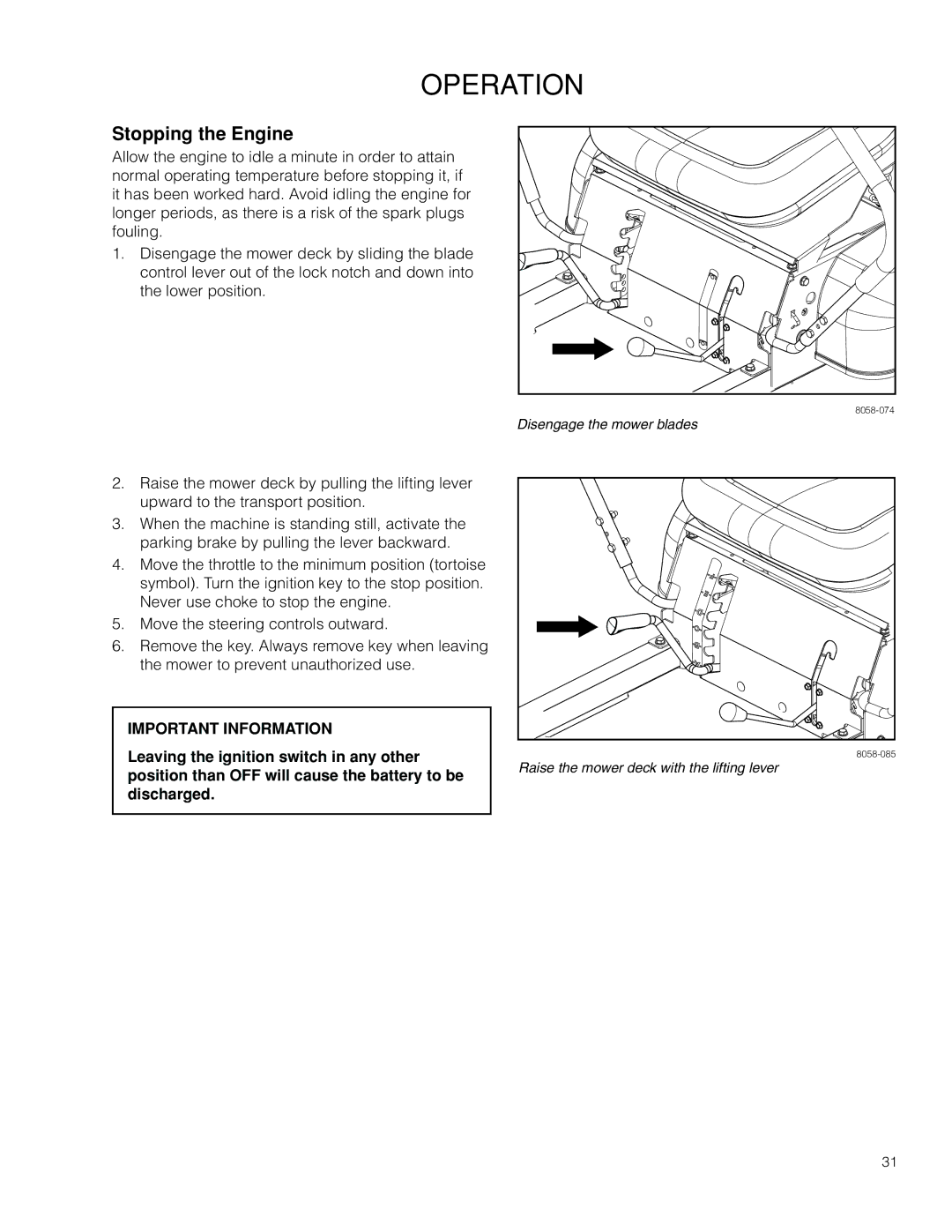 Poulan 301ZX warranty Stopping the Engine 