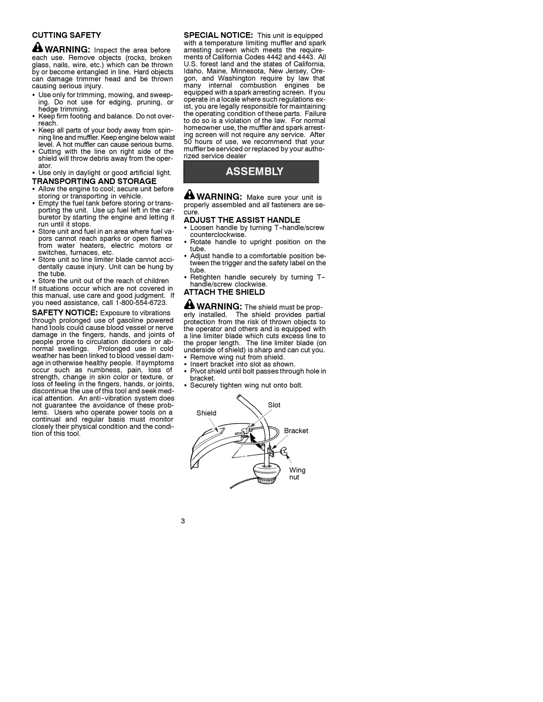 Poulan 31 instruction manual Cutting Safety, Transporting and Storage, Adjust the Assist Handle, Attach the Shield 