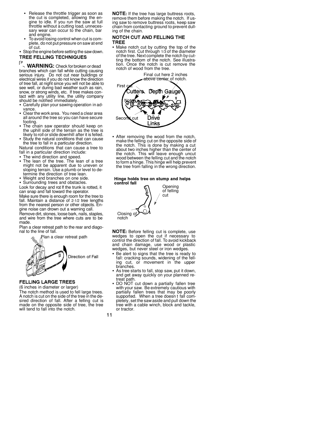 Poulan 330, 380 instruction manual Tree Felling Techniques, Felling Large Trees, Engine, Cut 