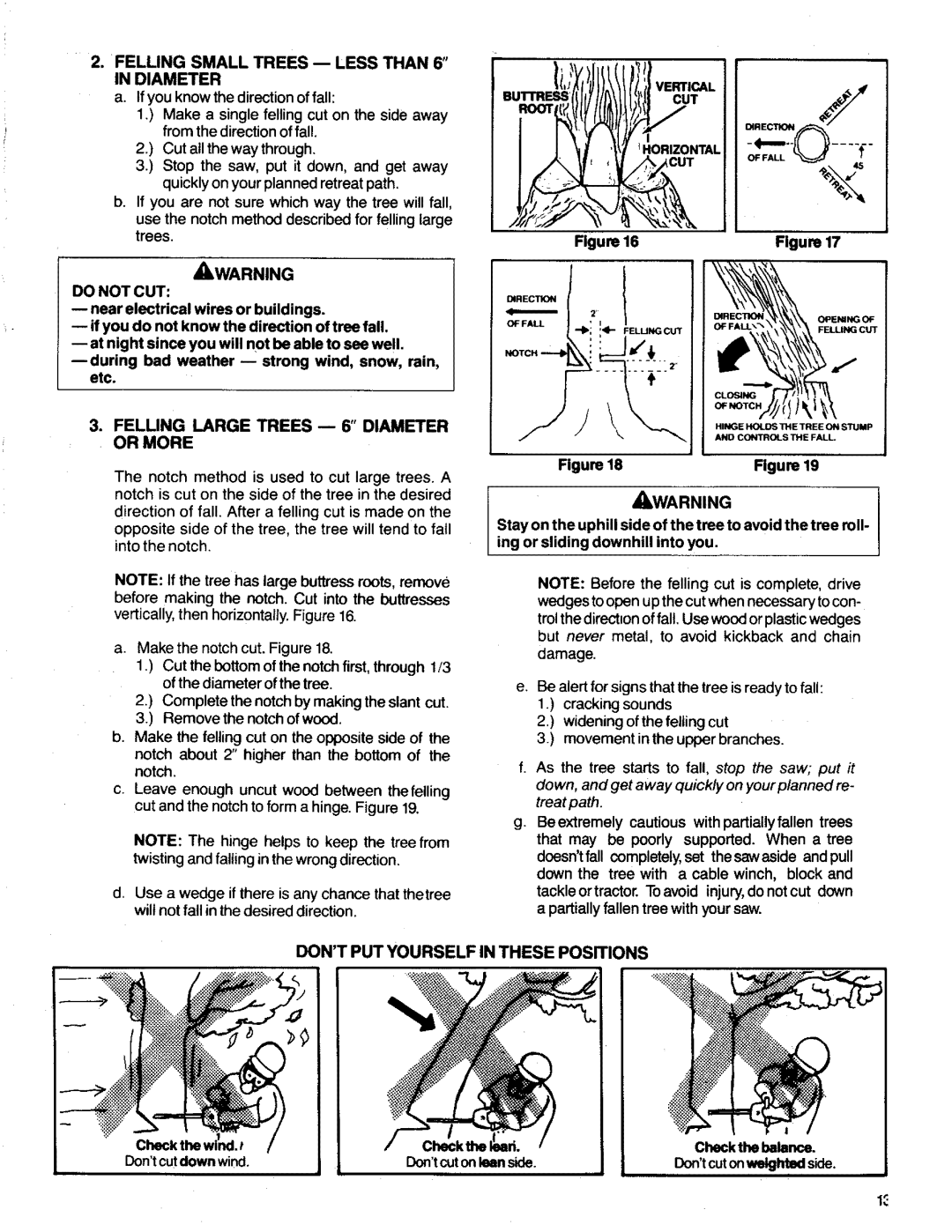 Poulan 3300 manual Felling Small Trees m Less than, Do not CUT, Felling Large Trees -- 6 Diameter or More 