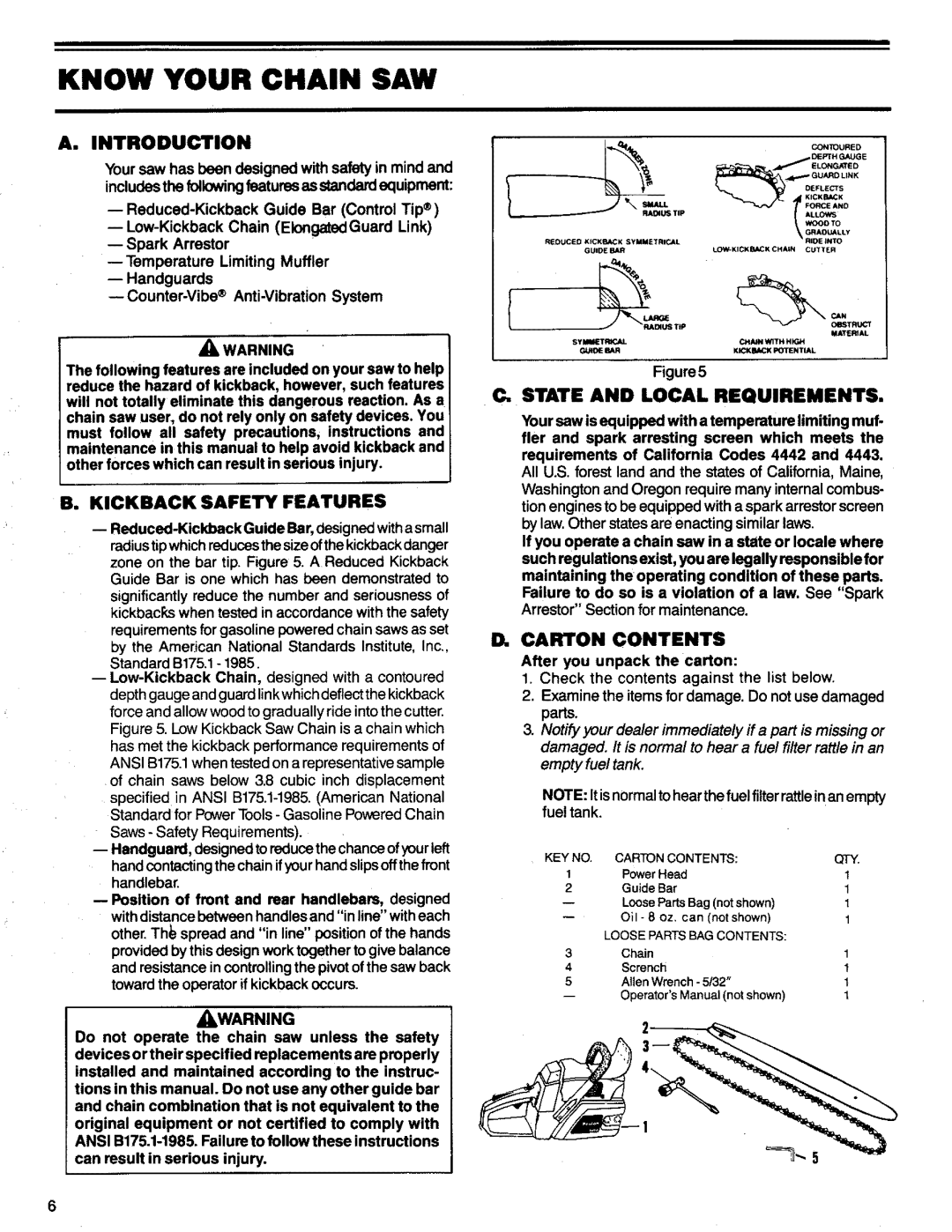 Poulan 3300 manual Know Your Chain SAW, Introduction, State and Local Requirements, Carton Contents 