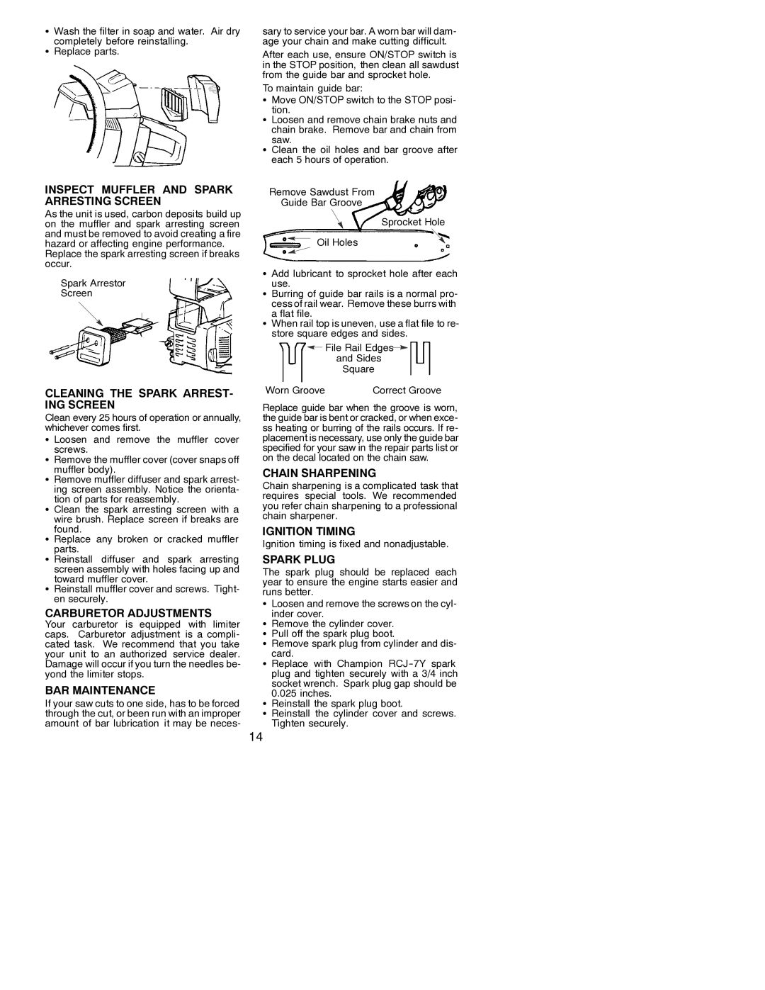 Poulan 3450, 3750 Inspect Muffler and Spark Arresting Screen, Cleaning the Spark ARREST- ING Screen, BAR Maintenance 