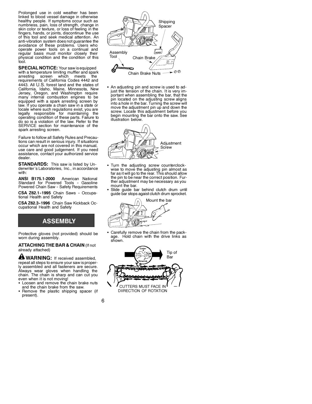 Poulan 3450, 3750 instruction manual Attaching the BAR & Chain If not 