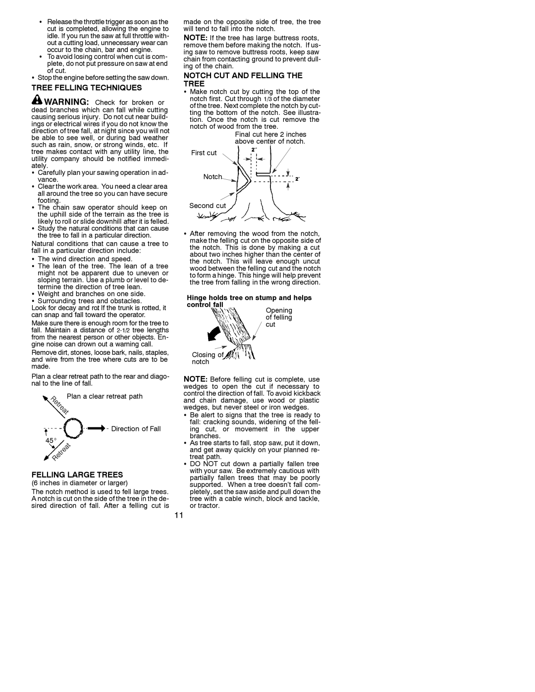 Poulan 3750 instruction manual Tree Felling Techniques, Felling Large Trees 