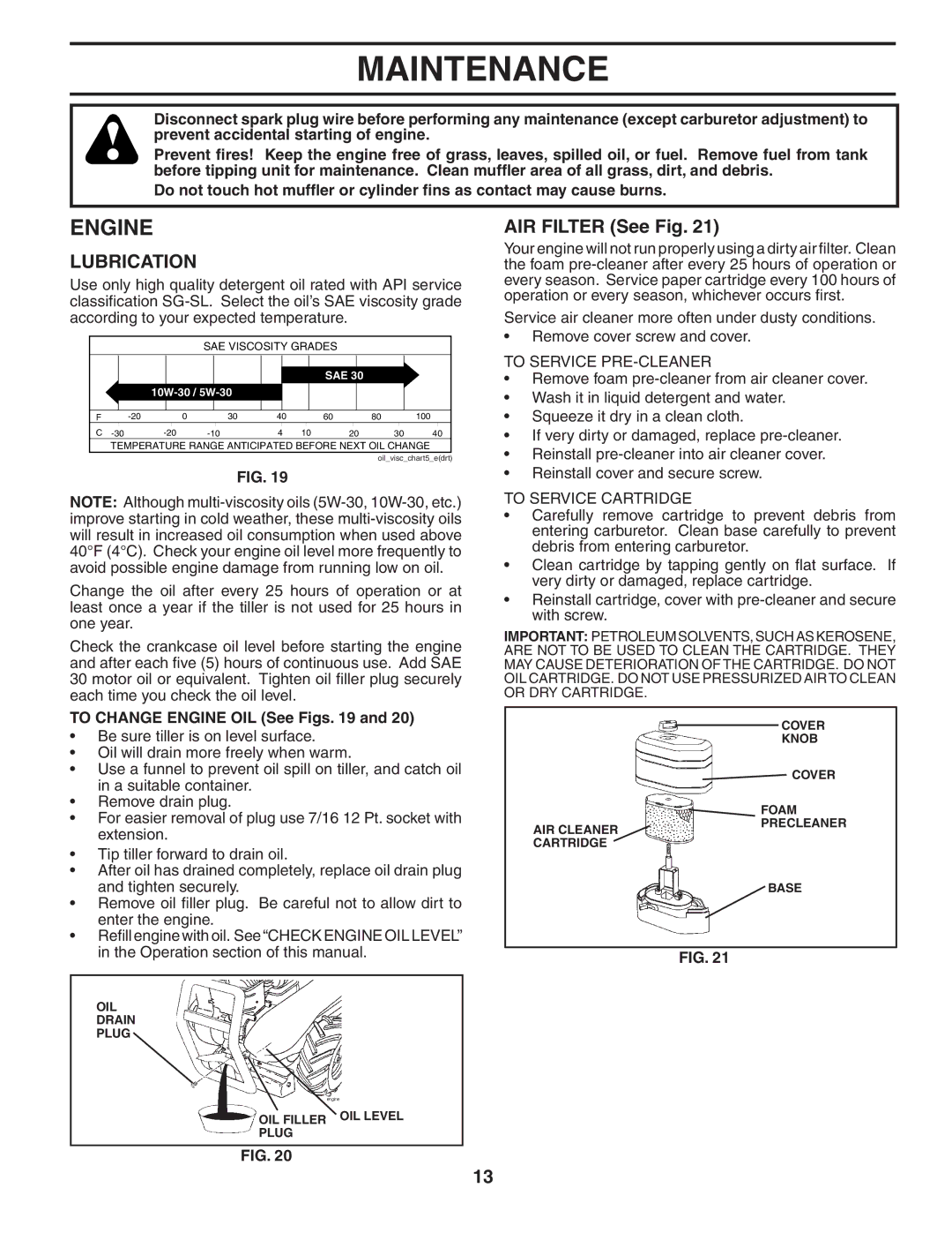 Poulan 96092000500, 401423 manual Engine, AIR Filter See Fig 