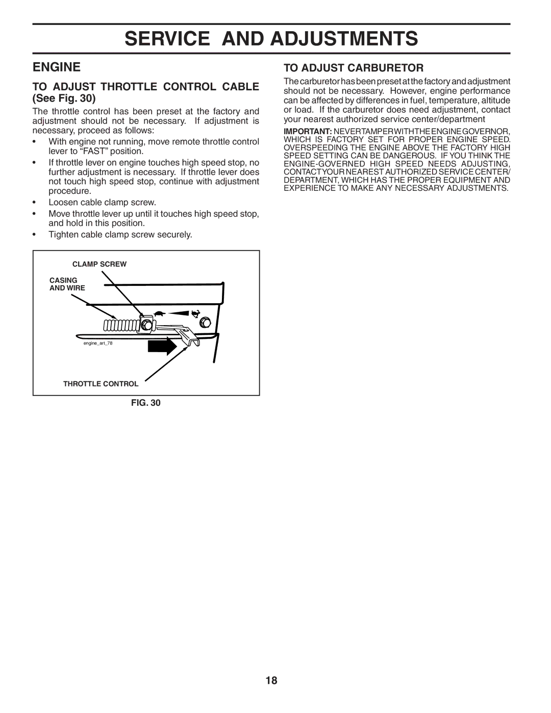 Poulan 401423, 96092000500 manual To Adjust Throttle Control Cable See Fig, To Adjust Carburetor 