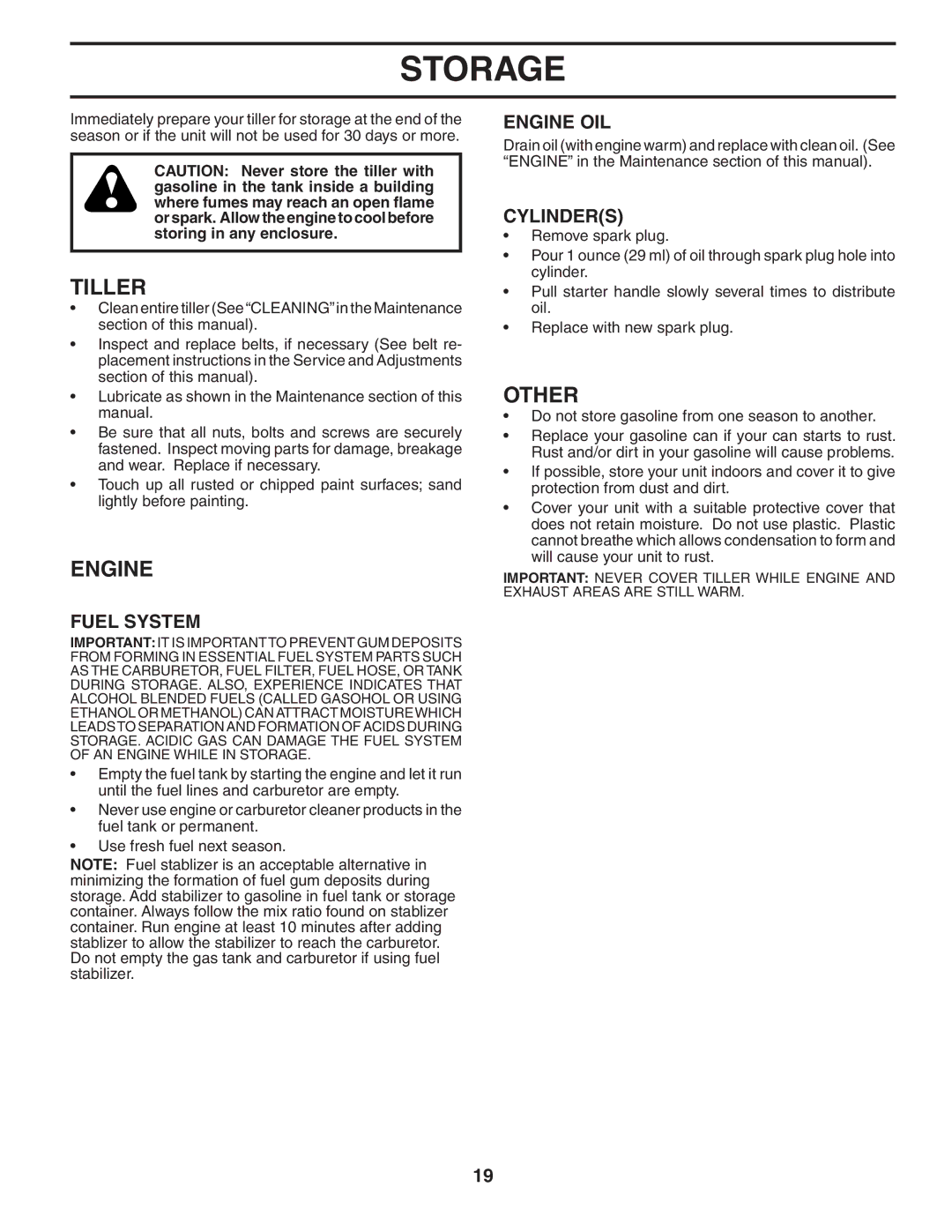 Poulan 96092000500, 401423 manual Storage, Other, Fuel System, Engine OIL, Cylinders 