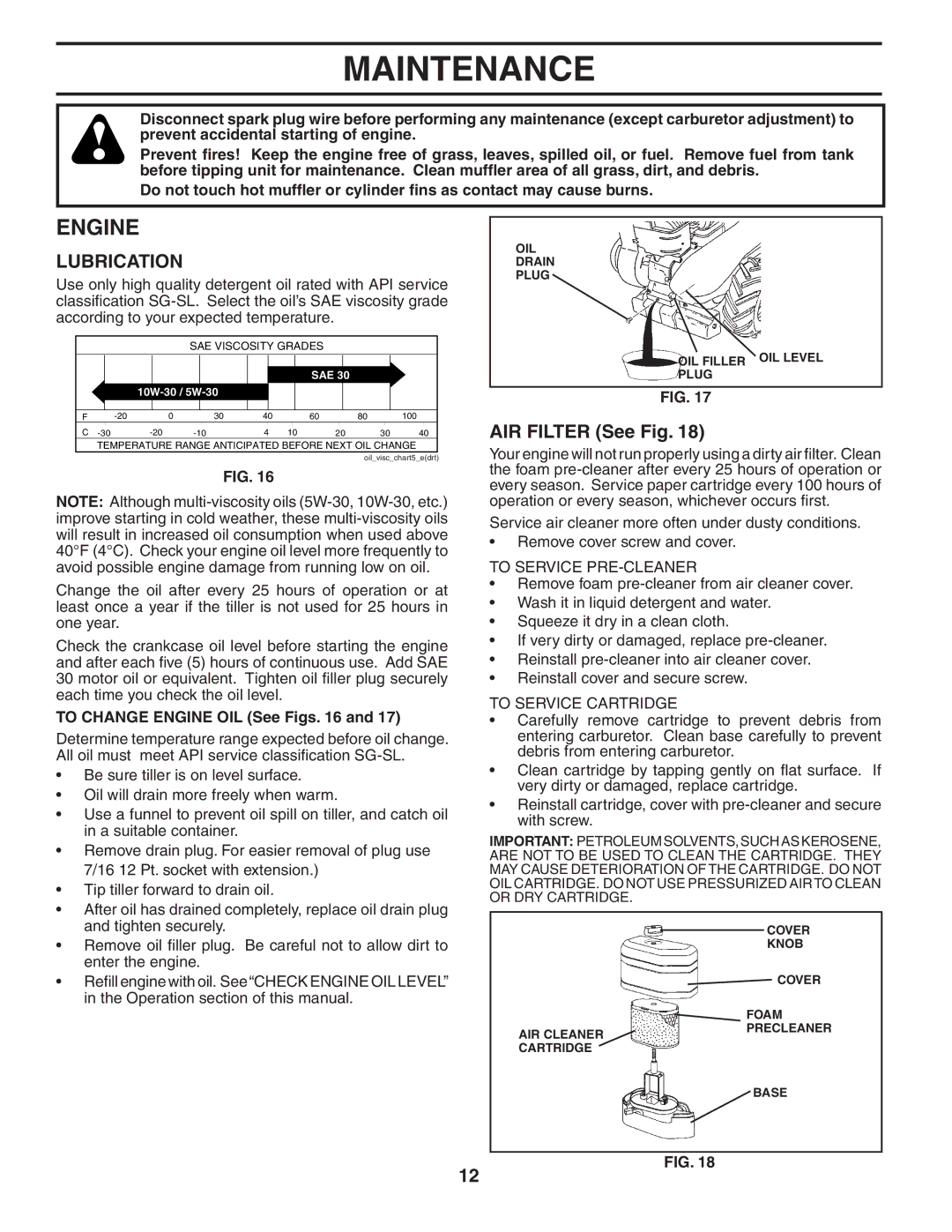 Poulan 401434 manual Engine, AIR Filter See Fig 