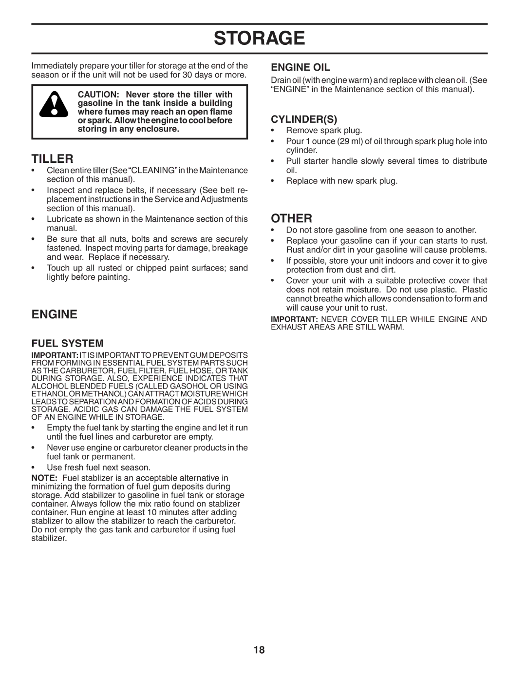 Poulan 401434 manual Storage, Other, Fuel System, Engine OIL, Cylinders 