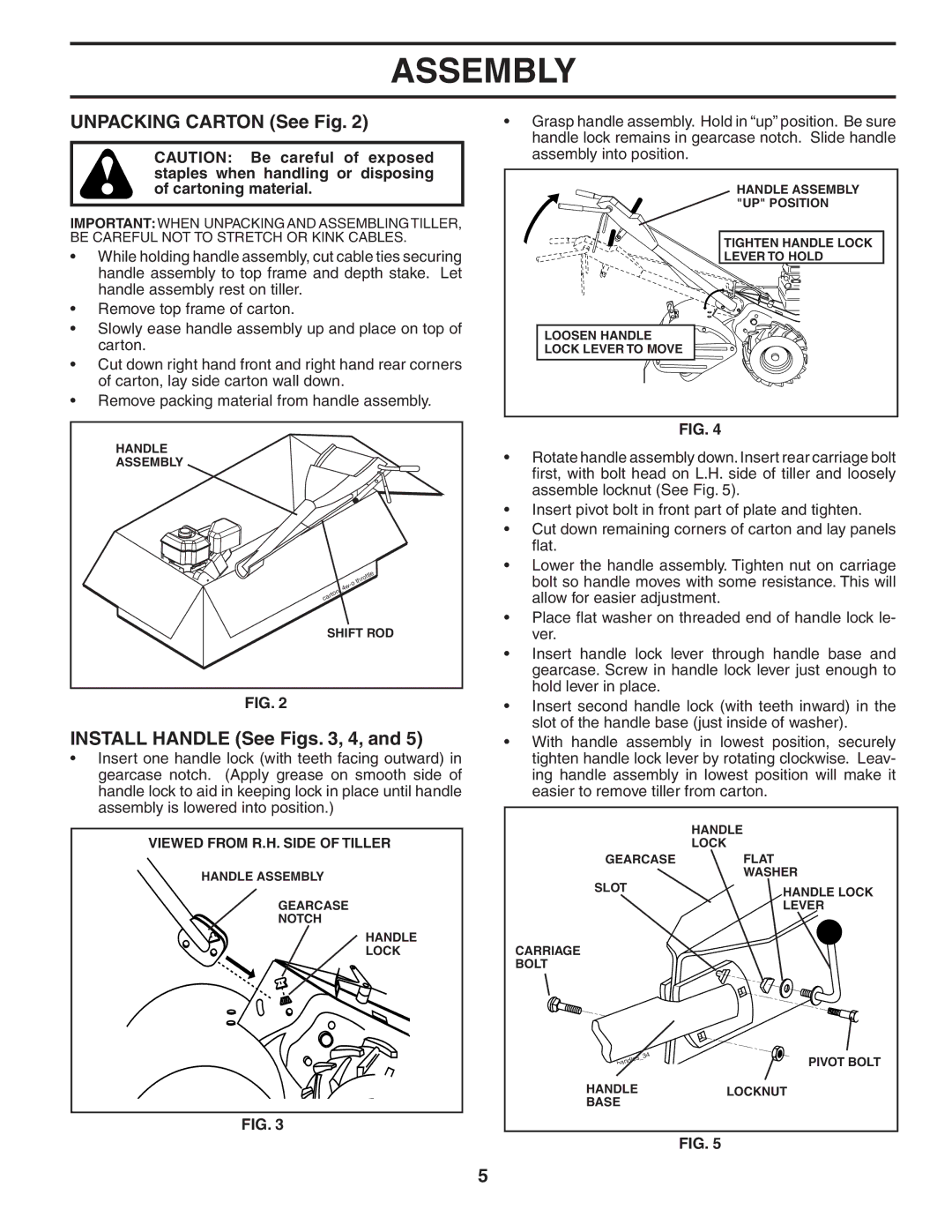 Poulan 401434 manual Unpacking Carton See Fig, Install Handle See Figs , 4 