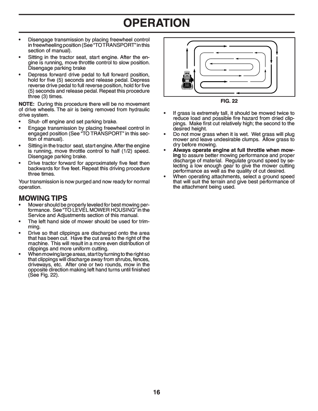 Poulan 402464 manual Mowing Tips, Operation 
