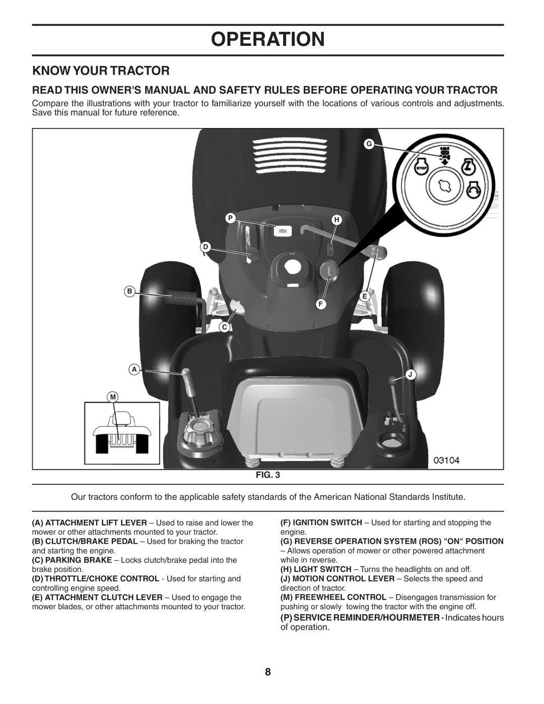 Poulan 402938, 96042000800 manual Know Your Tractor, Reverse Operation System ROS on Position 