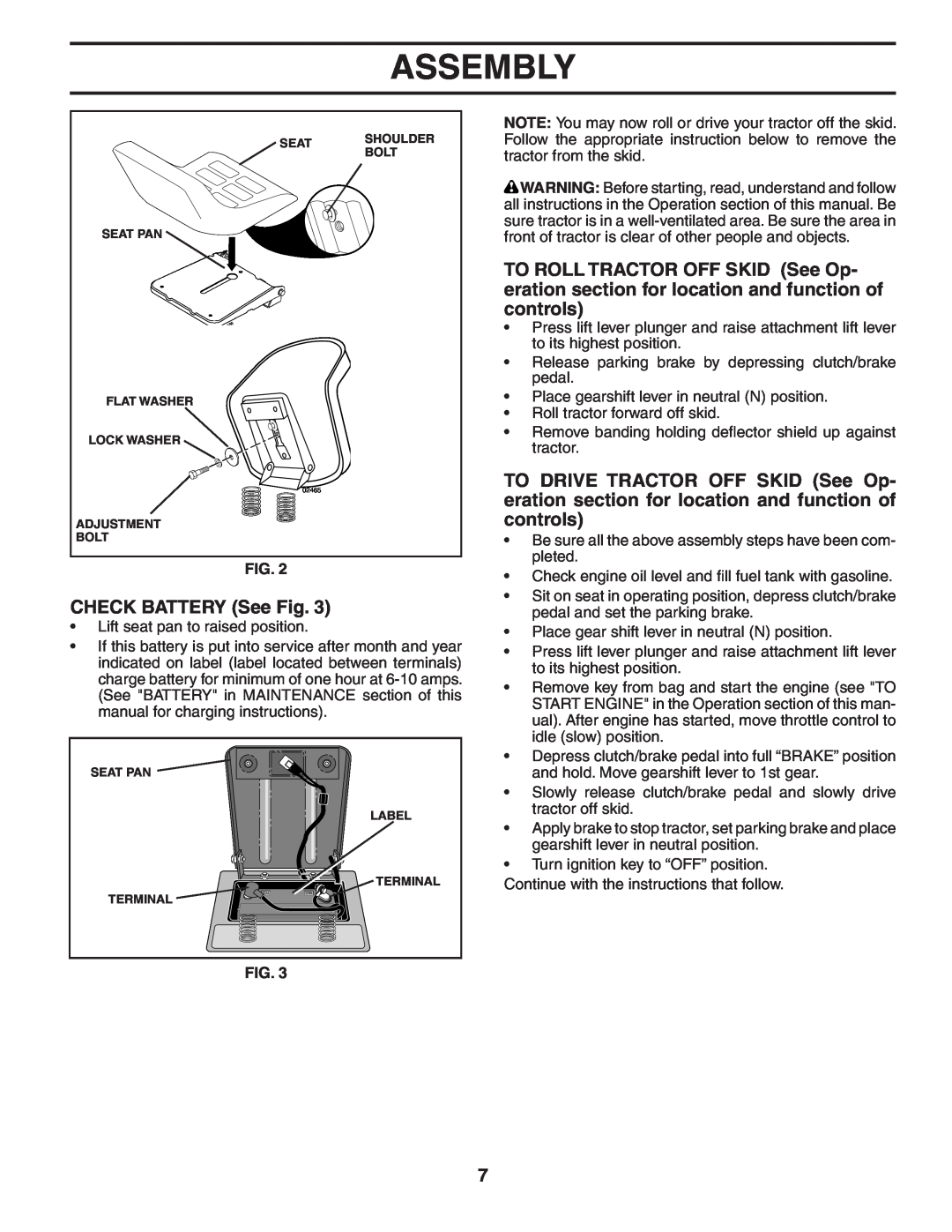 Poulan 403315 manual CHECK BATTERY See Fig, Assembly 