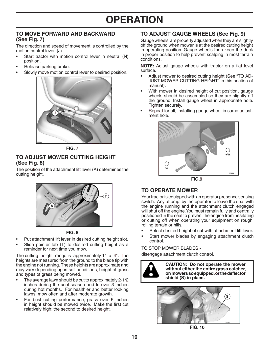 Poulan 403320 To Move Forward and Backward See Fig, To Adjust Mower Cutting Height See Fig, To Adjust Gauge Wheels See Fig 