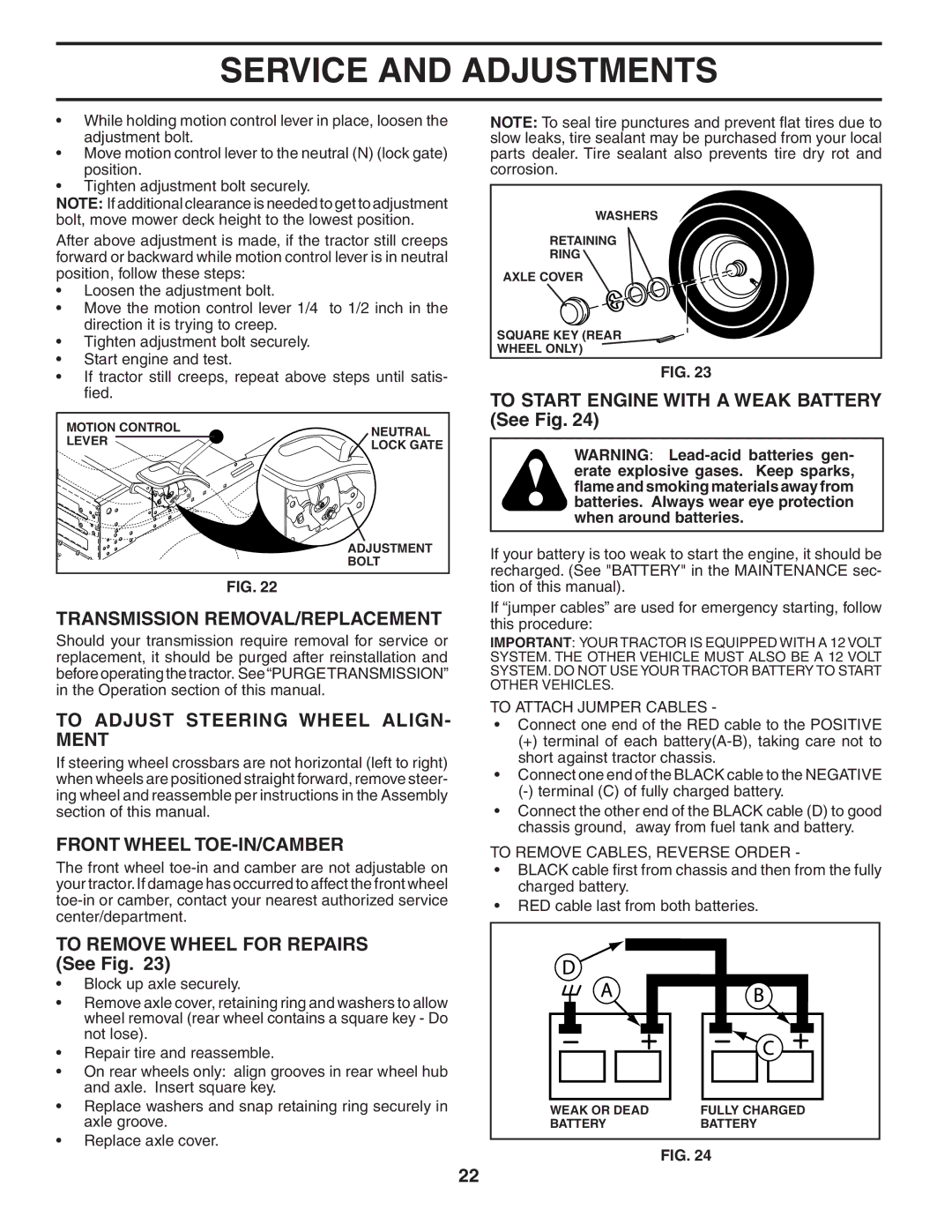 Poulan 403444 manual Transmission REMOVAL/REPLACEMENT, To Adjust Steering Wheel ALIGN- Ment, Front Wheel TOE-IN/CAMBER 