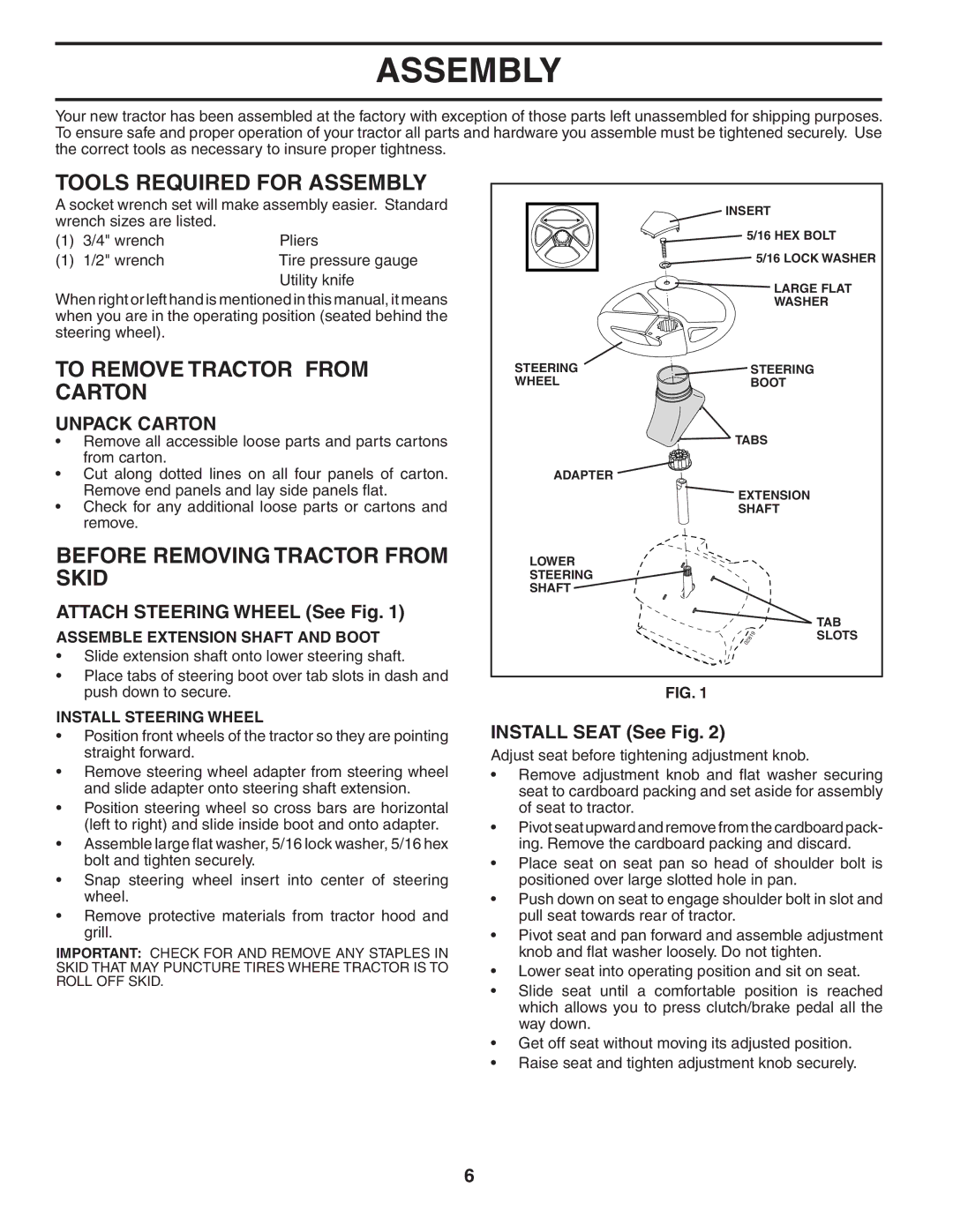 Poulan 403444 manual Tools Required for Assembly, To Remove Tractor from Carton, Before Removing Tractor from Skid 