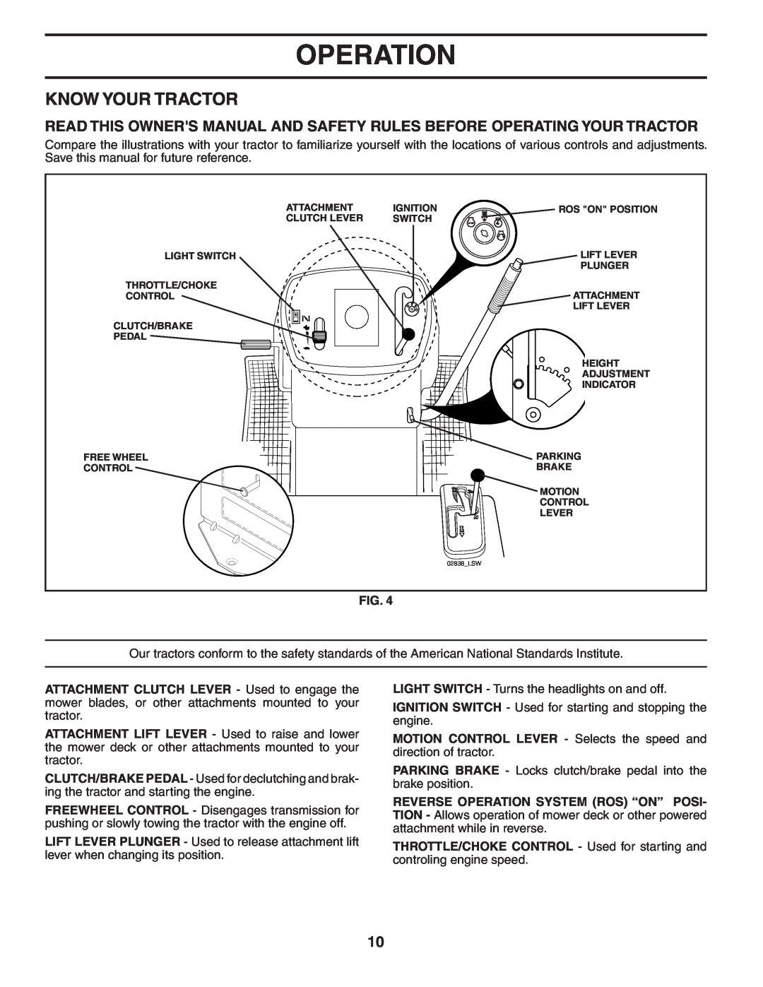 Poulan 403444 manual Know Your Tractor, Operation 
