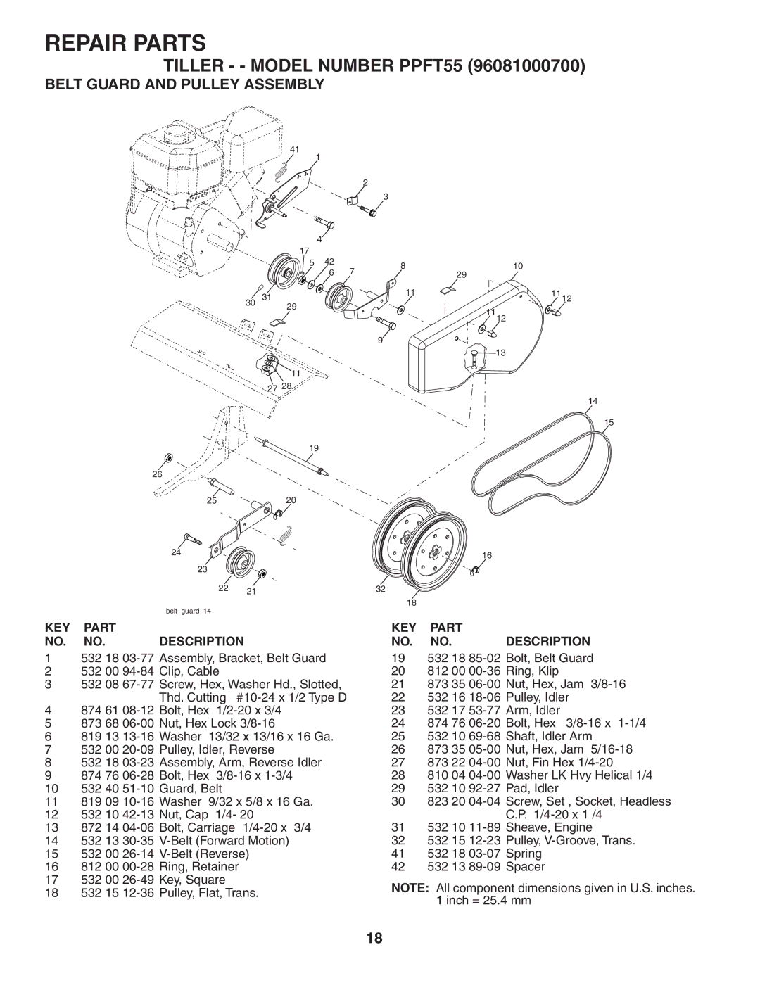 Poulan 403661, 96081000700 owner manual Belt Guard and Pulley Assembly 