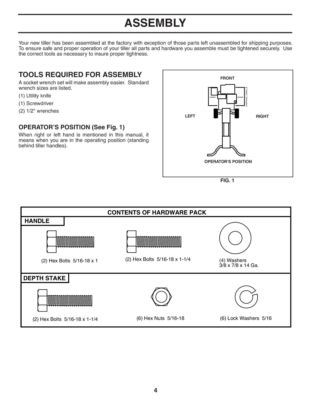 Poulan 403661, 96081000700 owner manual Tools Required for Assembly, OPERATOR’S Position See Fig 