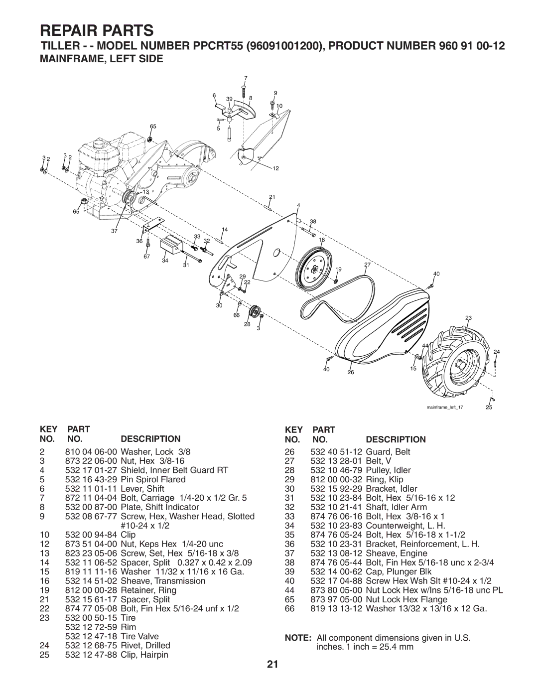 Poulan 96092001200, 403701 owner manual MAINFRAME, Left Side, KEY Part Description 