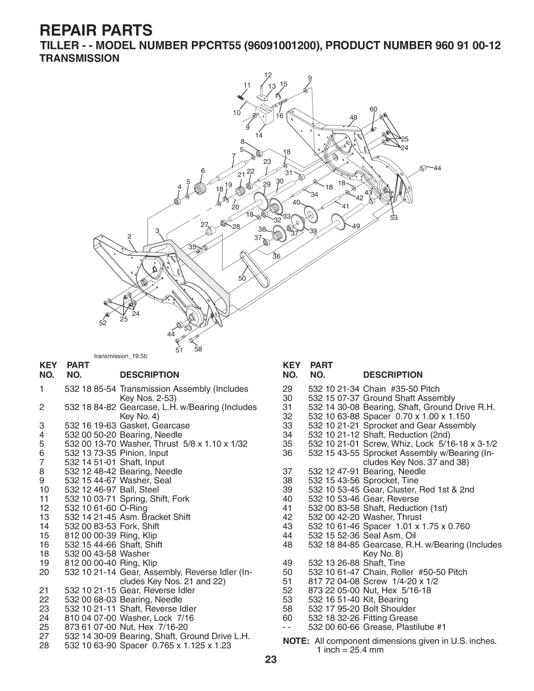 Poulan 96092001200, 403701 owner manual Transmission19.5b 