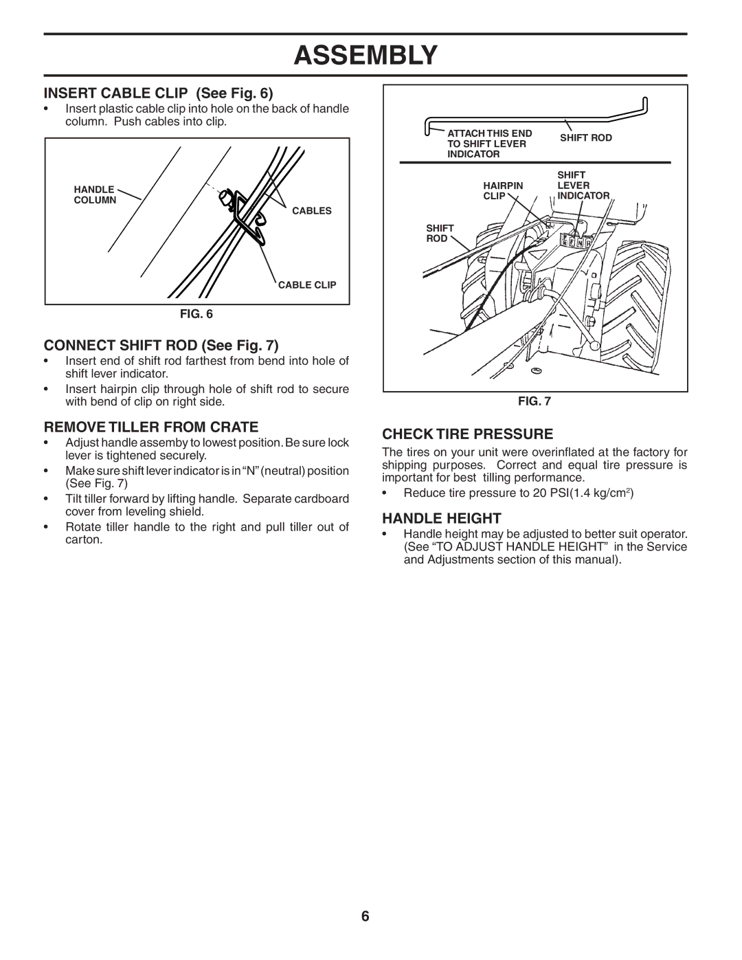 Poulan 403701 Insert Cable Clip See Fig, Connect Shift ROD See Fig, Remove Tiller from Crate, Check Tire Pressure 