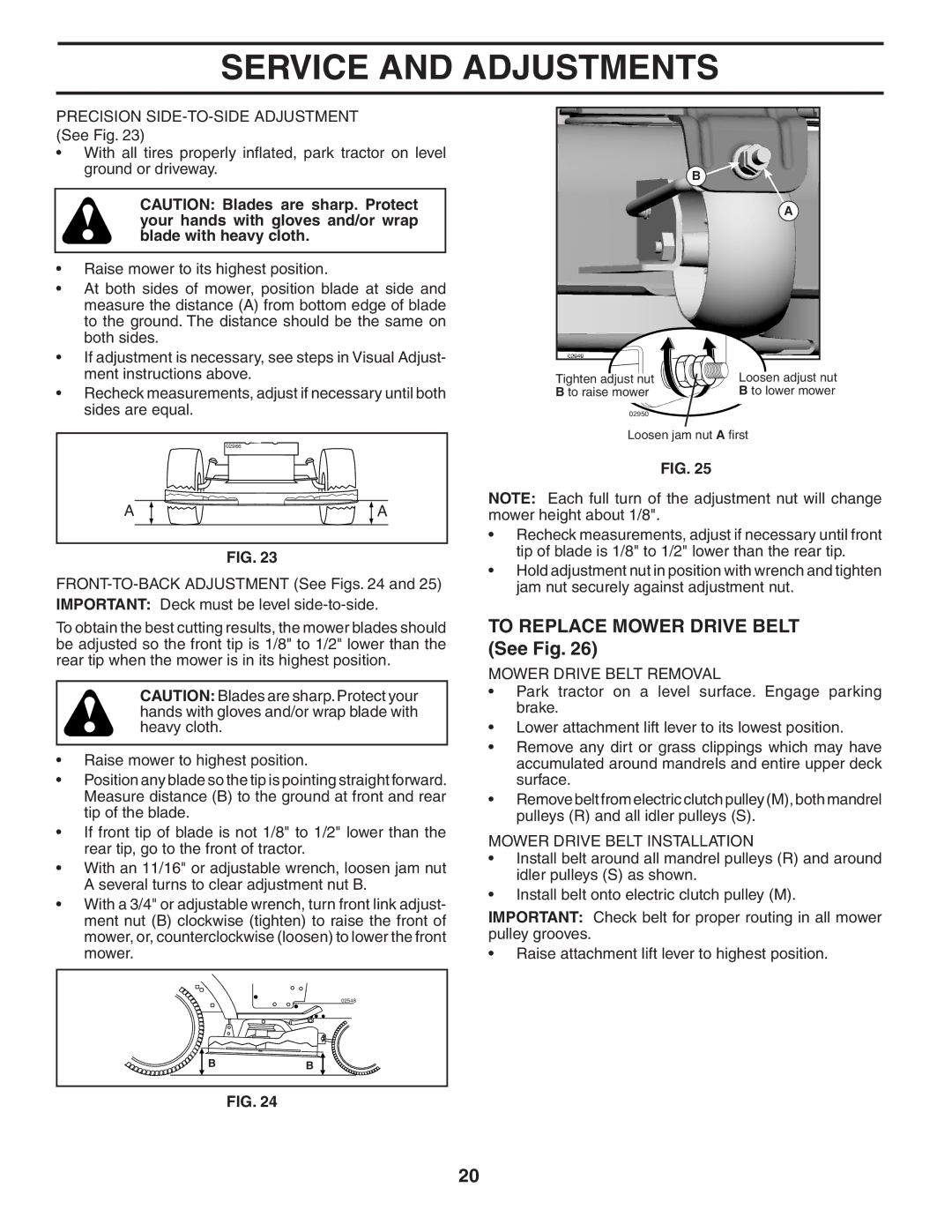 Poulan 403808 manual To Replace Mower Drive Belt See Fig, Mower Drive Belt Removal, Mower Drive Belt Installation 