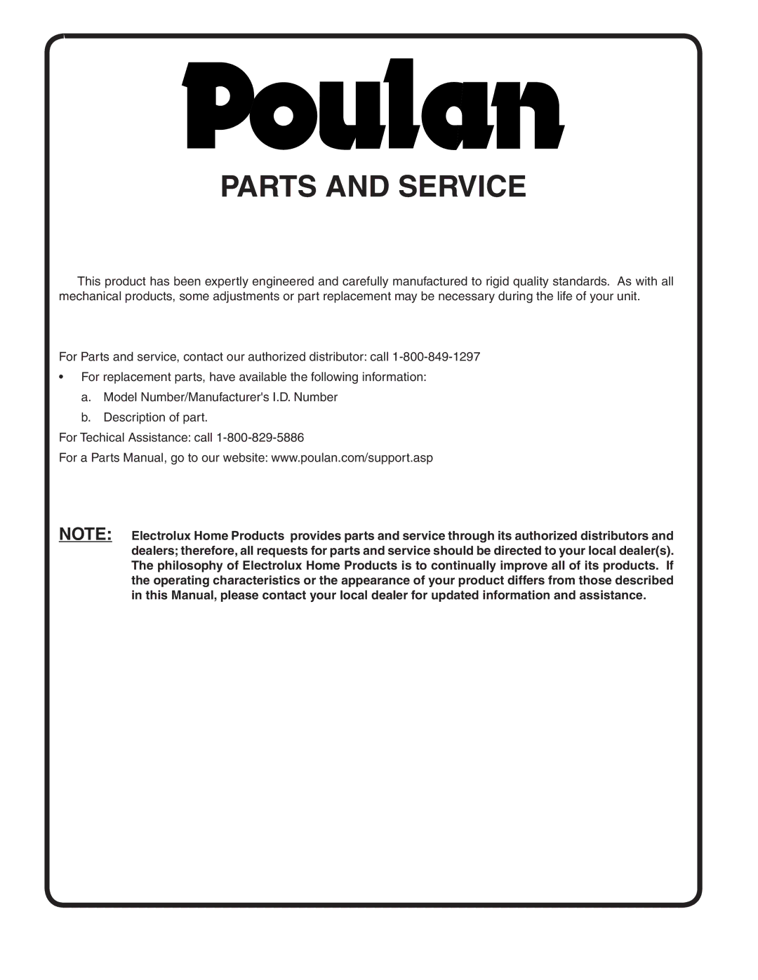 Poulan 403808 manual Parts and Service 