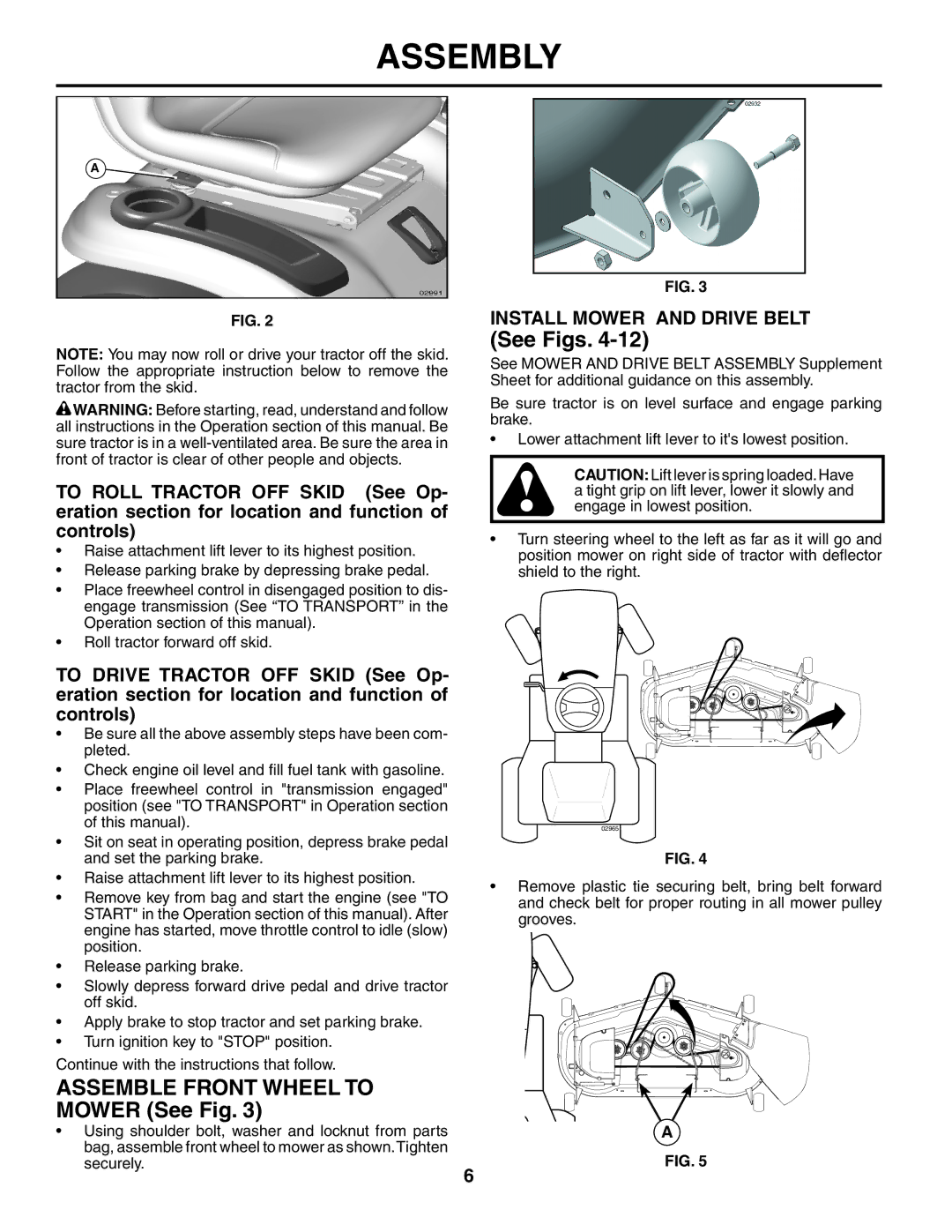 Poulan 404172, 96042002900 manual Assemble Front Wheel to Mower See Fig, Install Mower and Drive Belt 