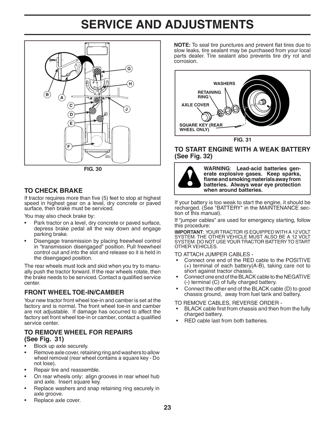 Poulan 960420022, 404402 manual To Check Brake, Front Wheel TOE-IN/CAMBER, To Remove Wheel for Repairs See Fig 