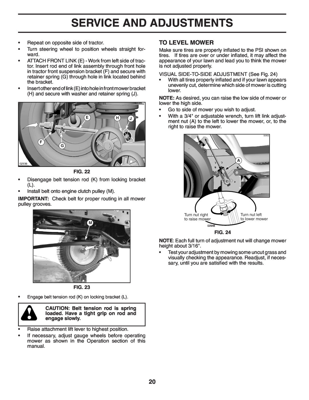 Poulan 404402, 960420022 manual To Level Mower, Service And Adjustments 