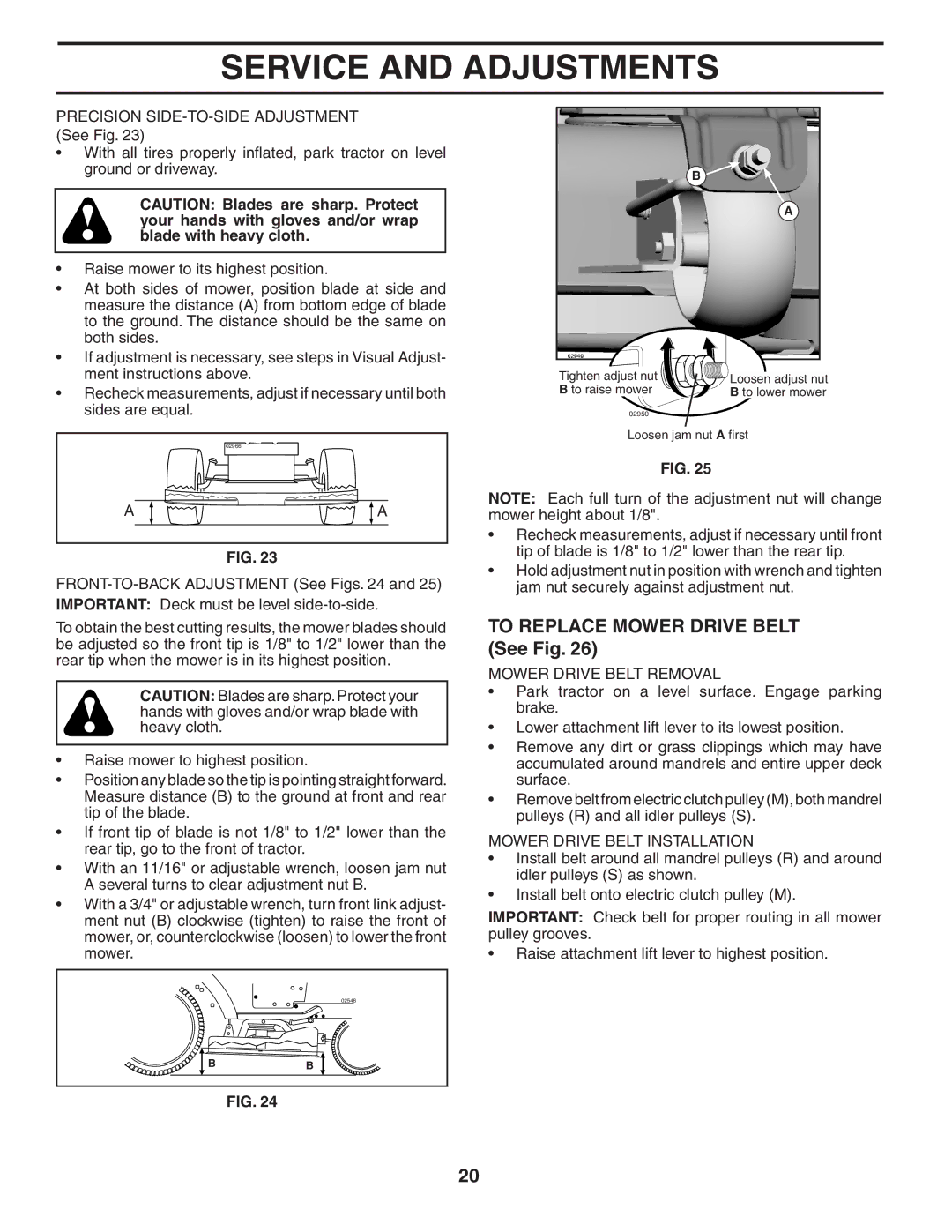 Poulan 404630 manual To Replace Mower Drive Belt See Fig, Mower Drive Belt Removal, Mower Drive Belt Installation 