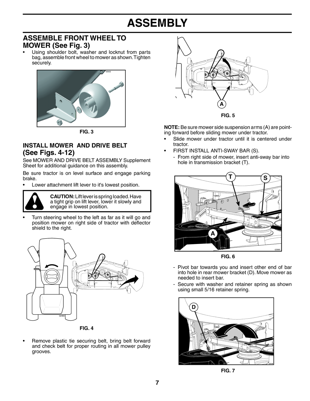 Poulan 405035 manual Install Mower and Drive Belt, First Install ANTI-SWAY BAR S 