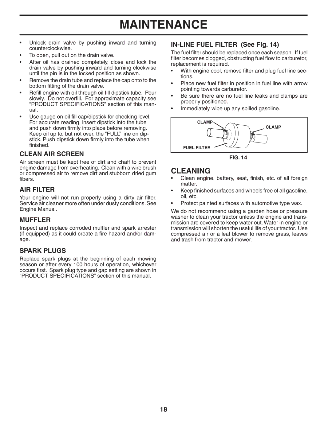 Poulan 405327 manual Cleaning, Clean AIR Screen, AIR Filter, Muffler, Spark Plugs 