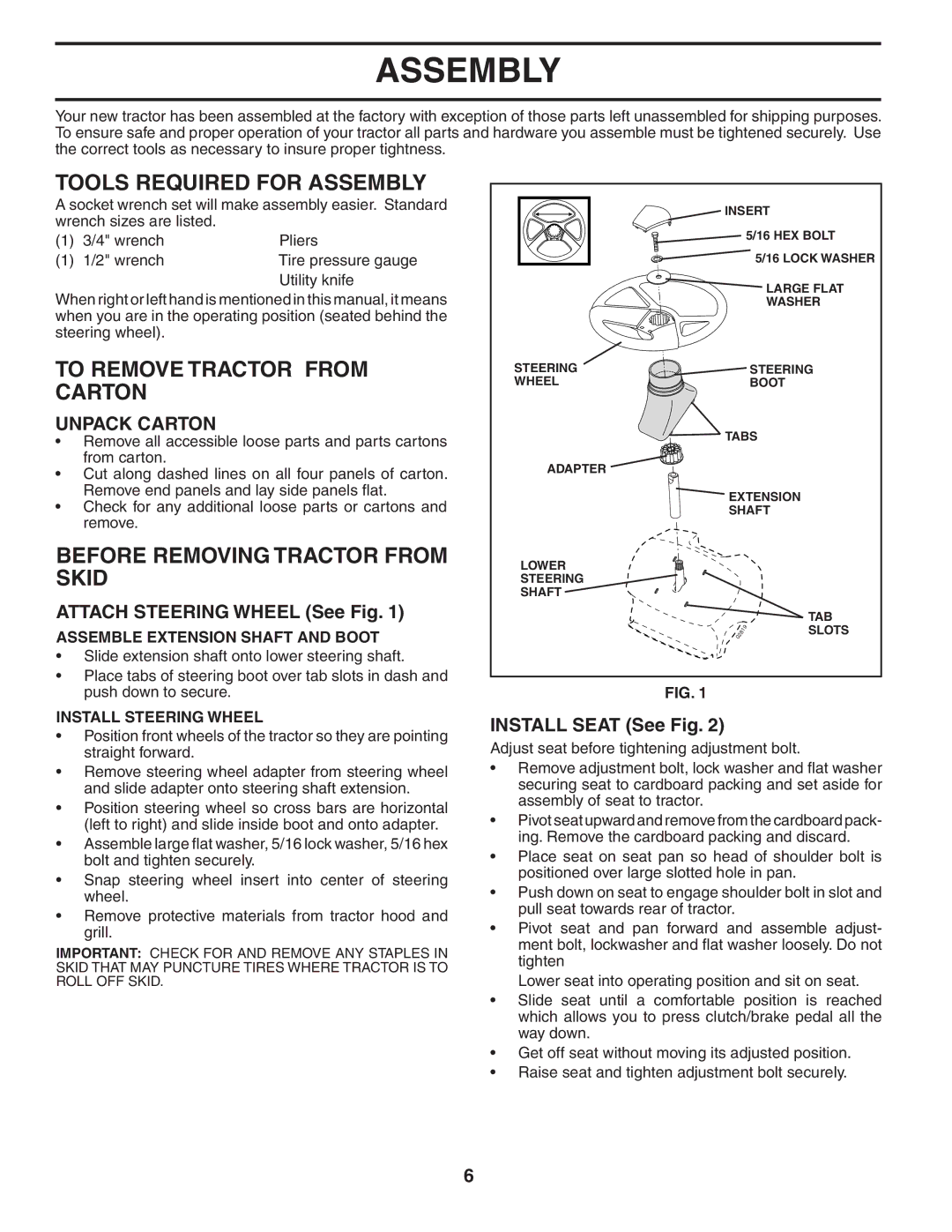 Poulan 405327 manual Tools Required for Assembly, To Remove Tractor from Carton, Before Removing Tractor from Skid 