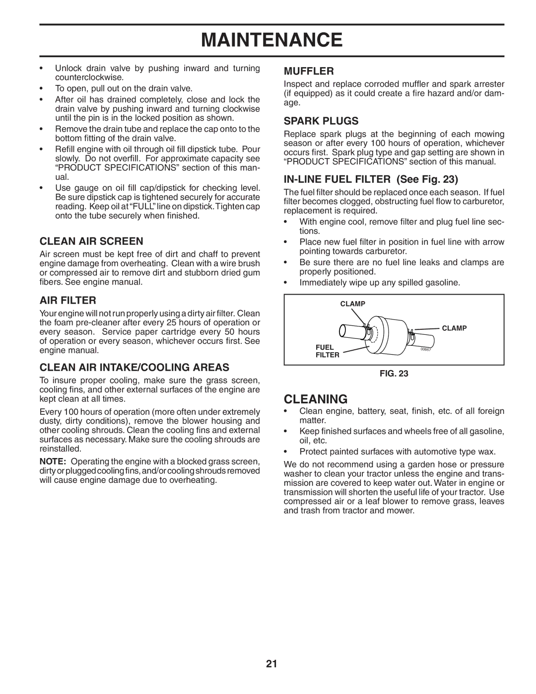 Poulan 407139 owner manual Cleaning 