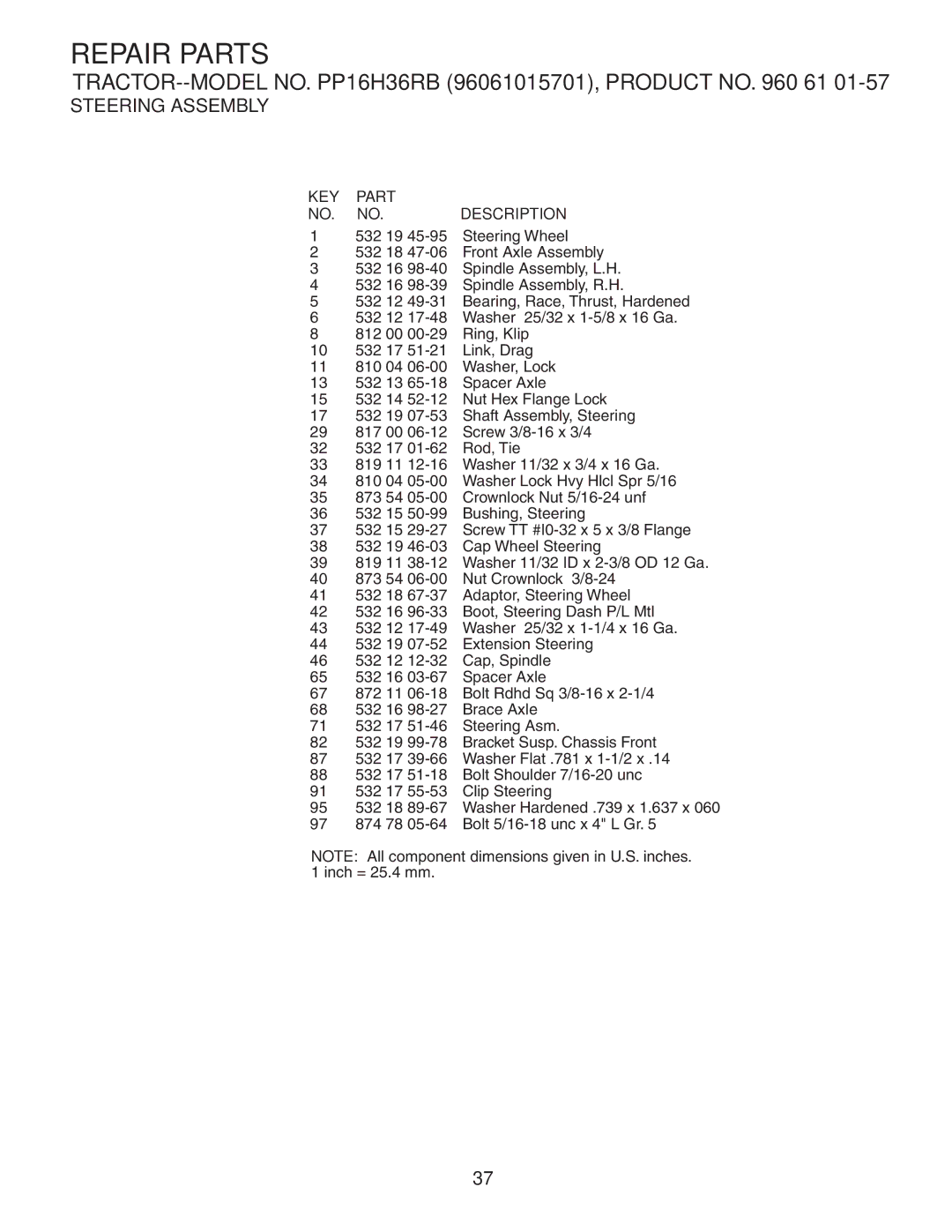 Poulan 407139 owner manual 532 19 Steering Wheel 