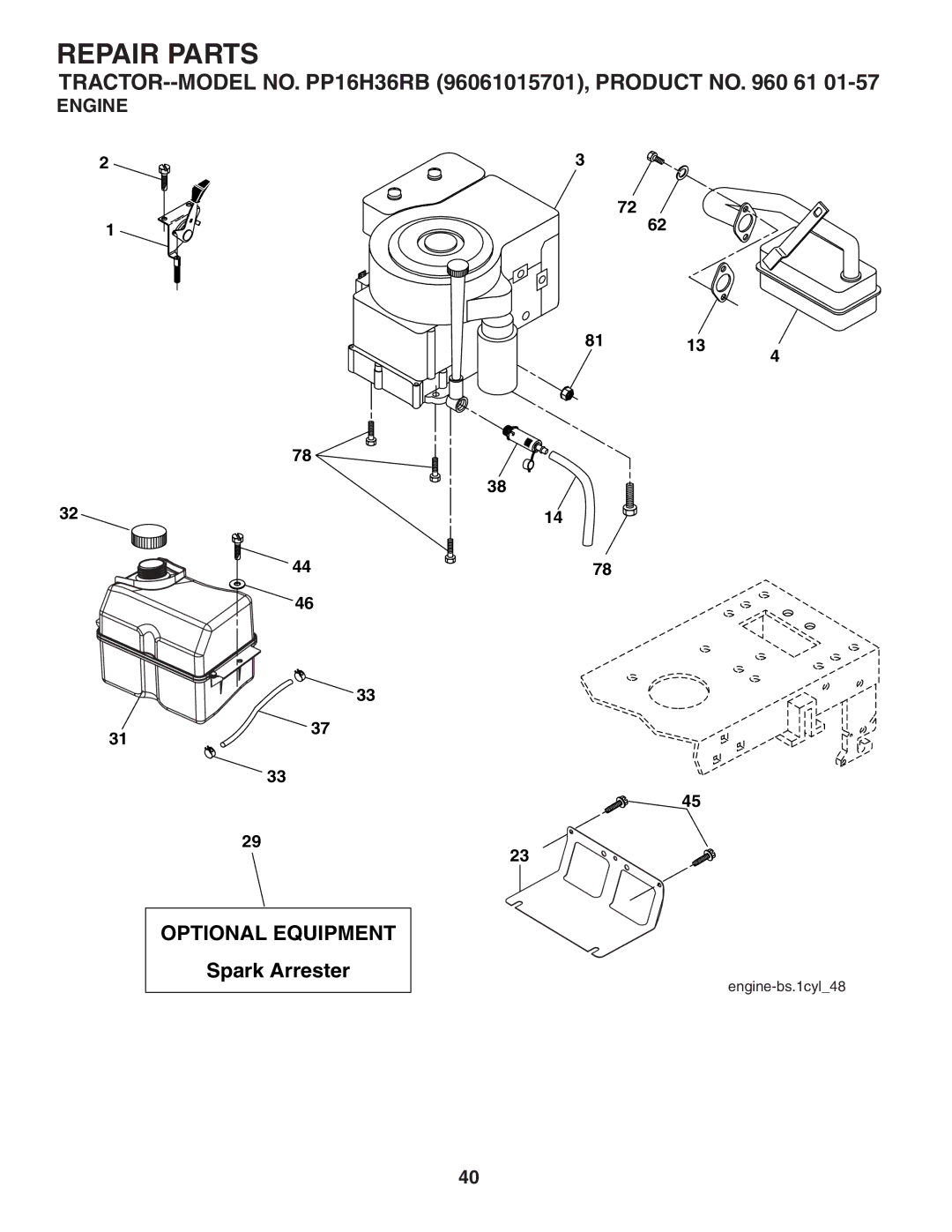 Poulan 407139 owner manual Engine 