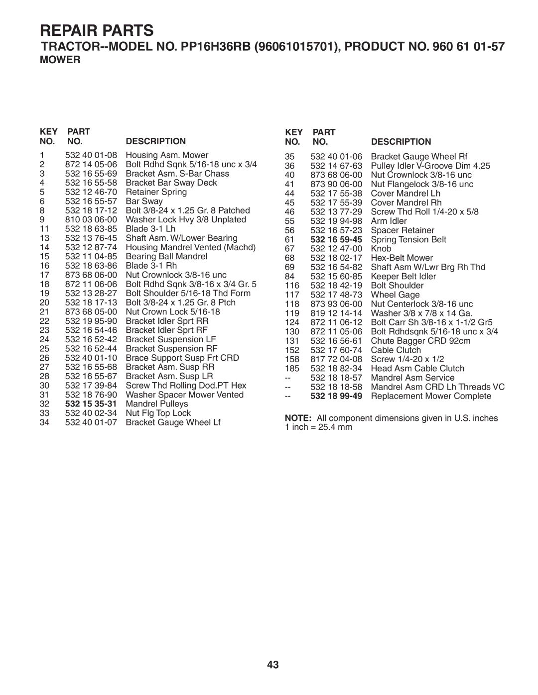 Poulan 407139 owner manual 532 16 