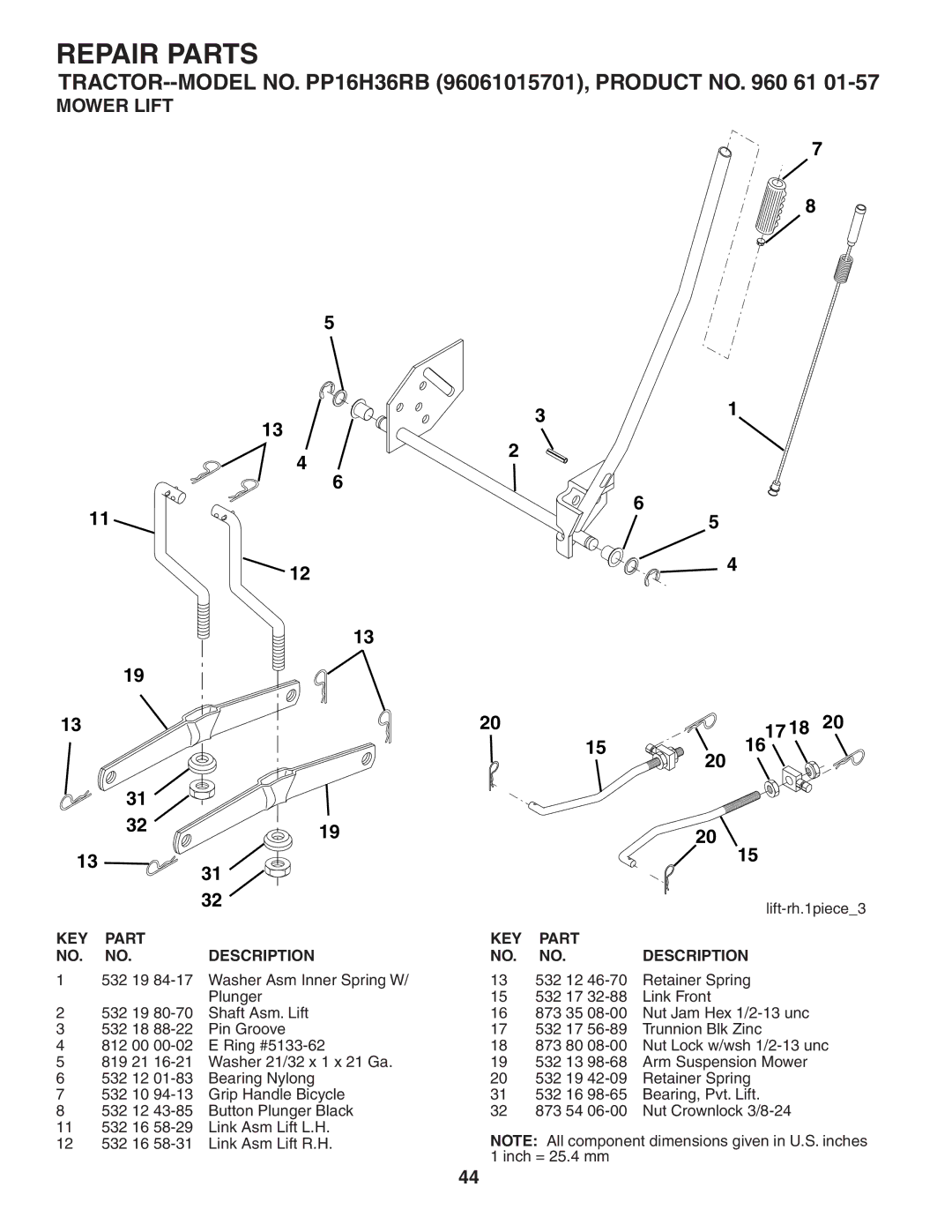 Poulan 407139 owner manual Mower Lift 