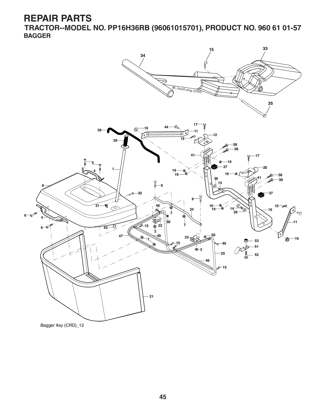 Poulan 407139 owner manual Bagger 