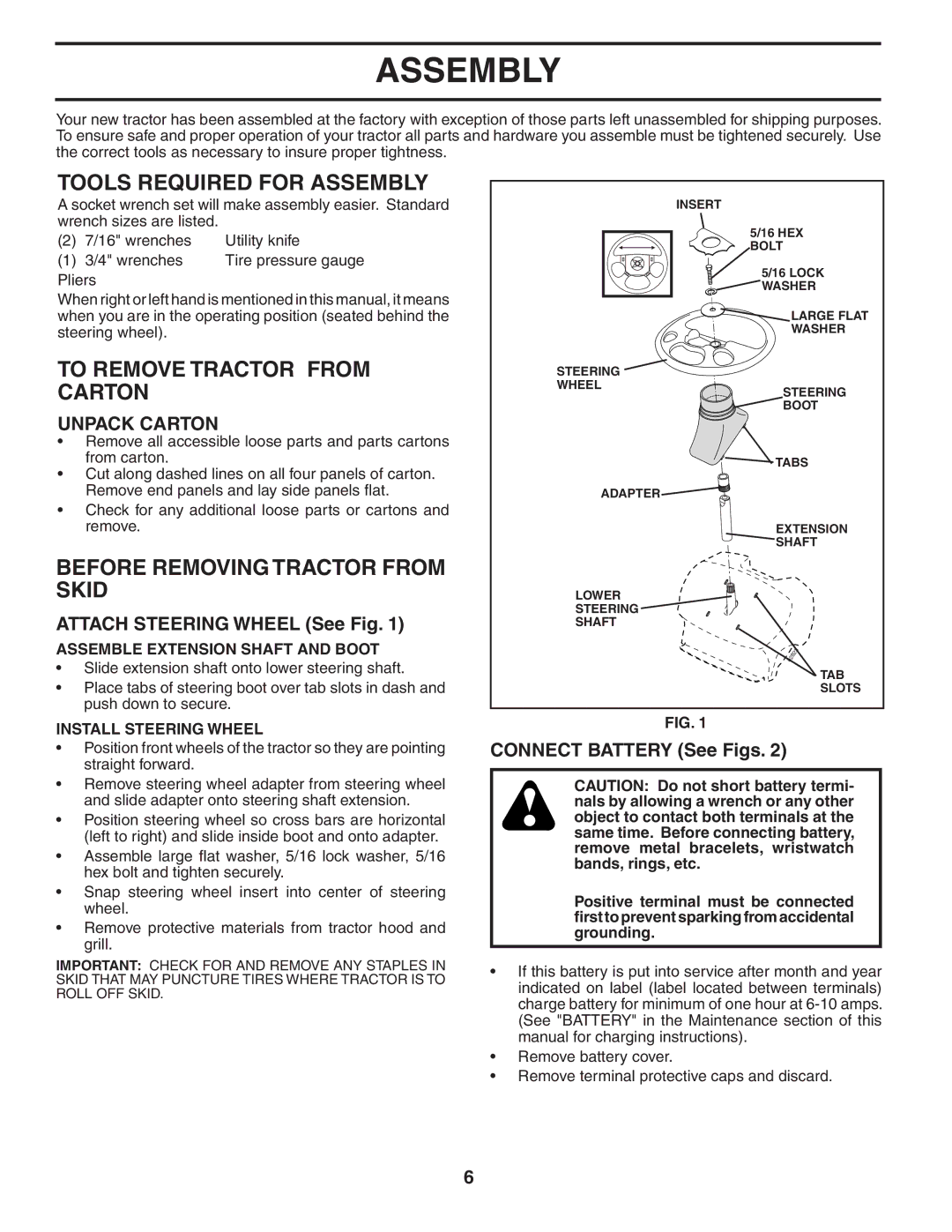 Poulan 407139 Tools Required for Assembly, To Remove Tractor from Carton, Before Removing Tractor from Skid 