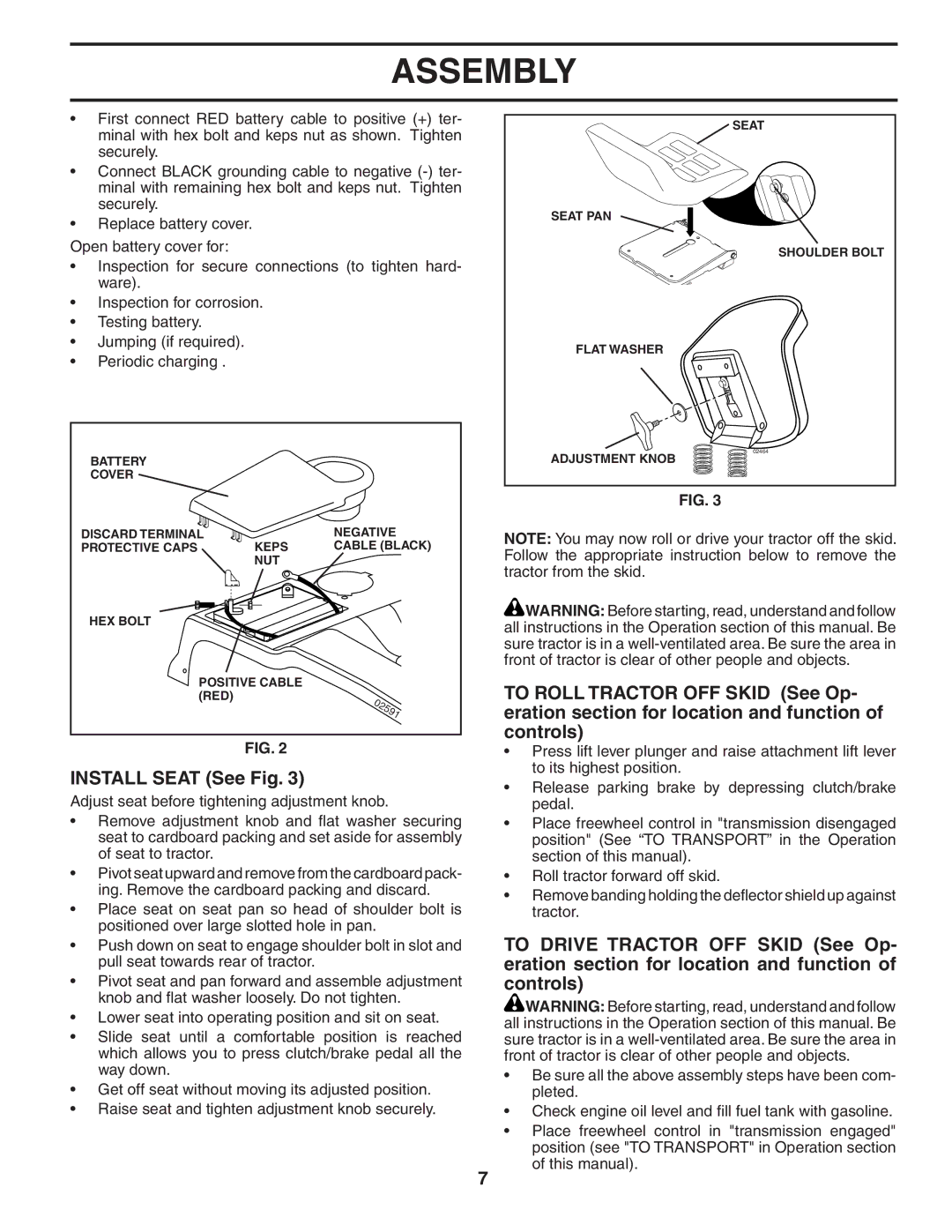 Poulan 407139 owner manual Install Seat See Fig 