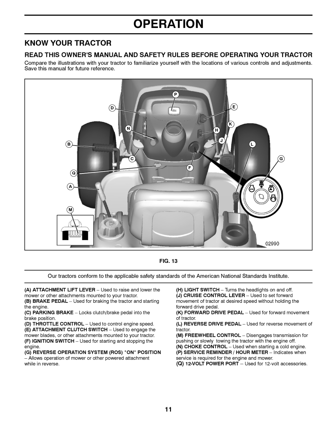 Poulan 409631 manual Know Your Tractor, Ignition Switch Used for starting and stopping the engine 